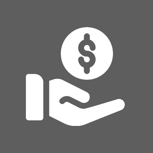 A white hand holding a coin with dollar sign on it.